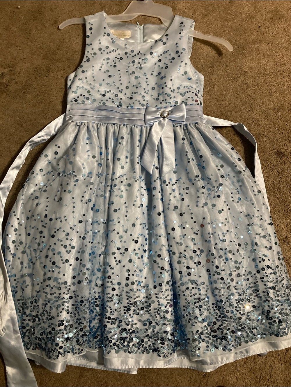 American Princess Light Blue Sequin Party Dress with Satin Bow
